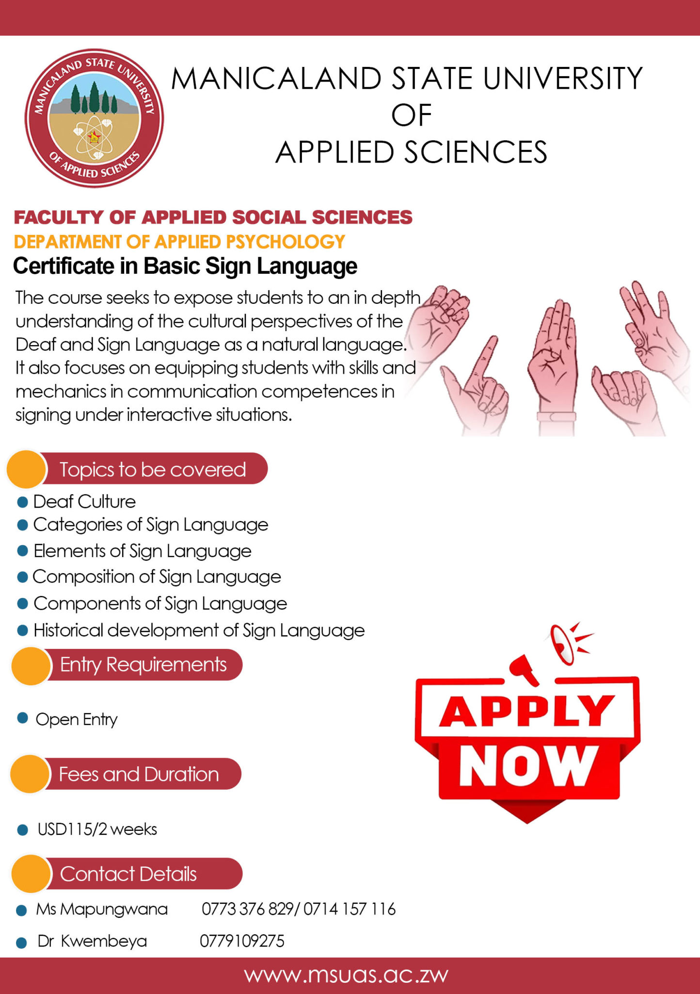 Basic Sign Language - MSUAS